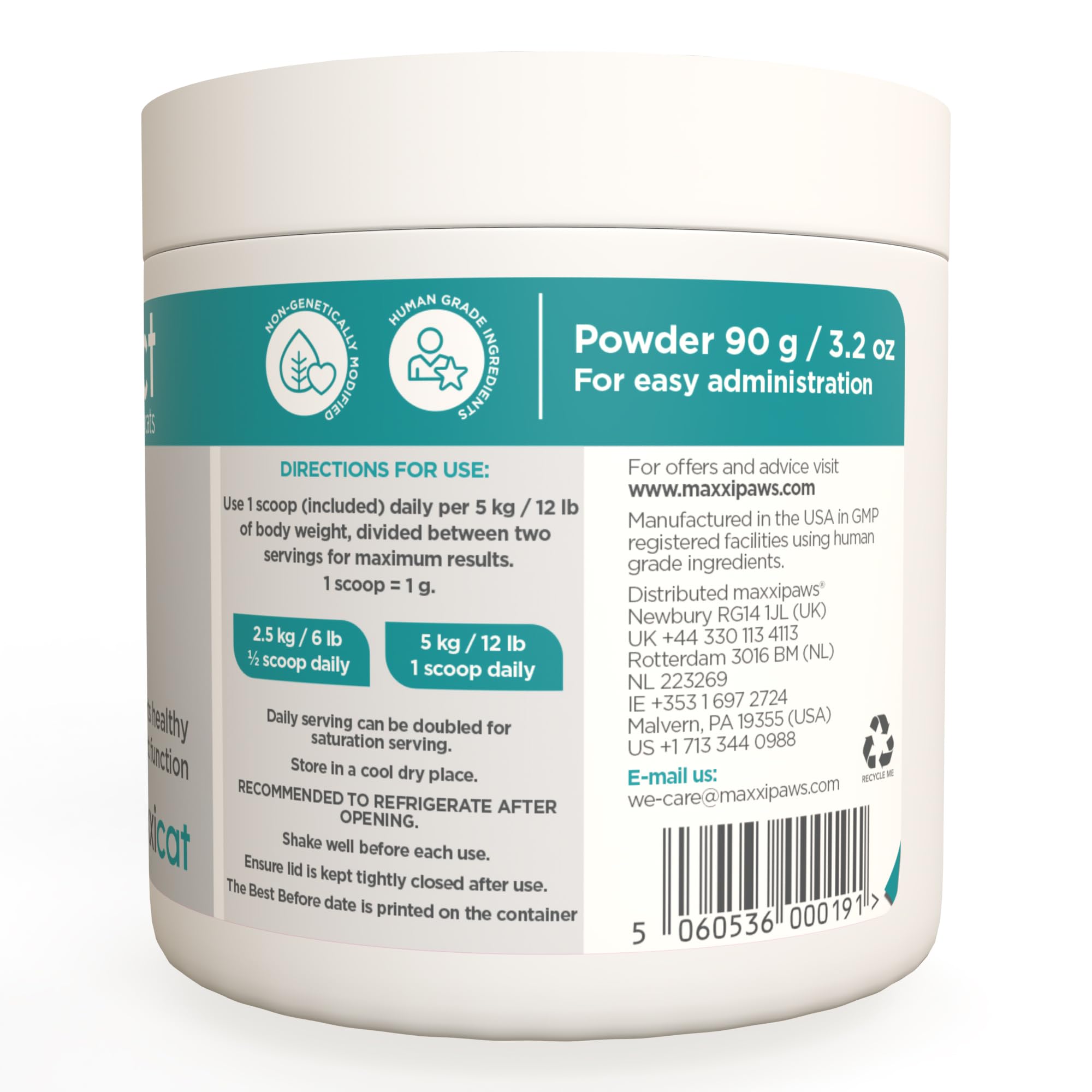 MaxxiPaws maxxiUtract label-info highlights ingredients and long-term use guidance.