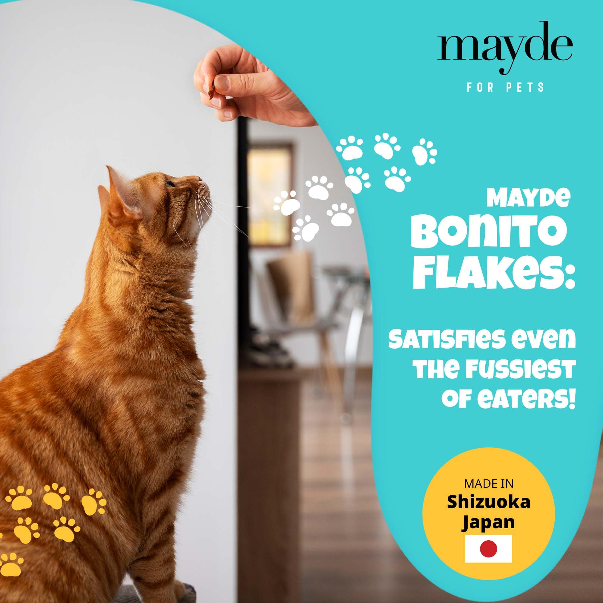 Mayde Bonito Flakes cat dog snack—low-fat, flavorful.