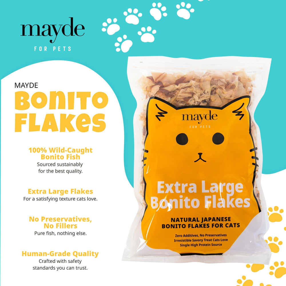 Mayde Bonito Flakes ingredient closeup—100% natural bonito fish.