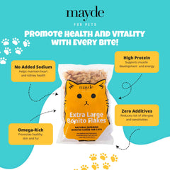 Mayde Bonito Flakes pet topping serve—tasty meal enhancer.