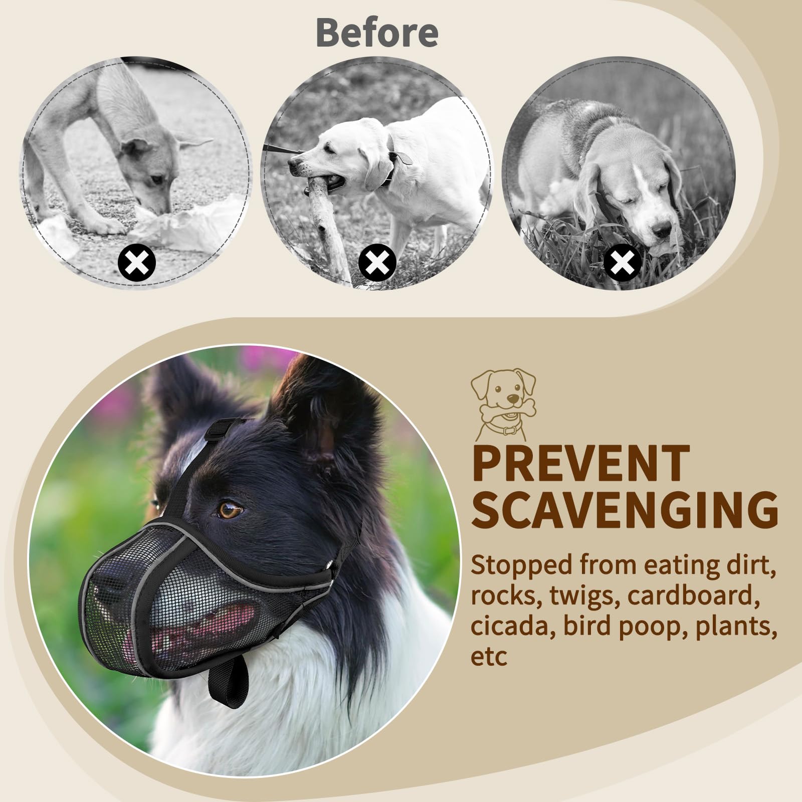 Mayerzon dog muzzle adjustable strap ensures secure fit and easy adjustments