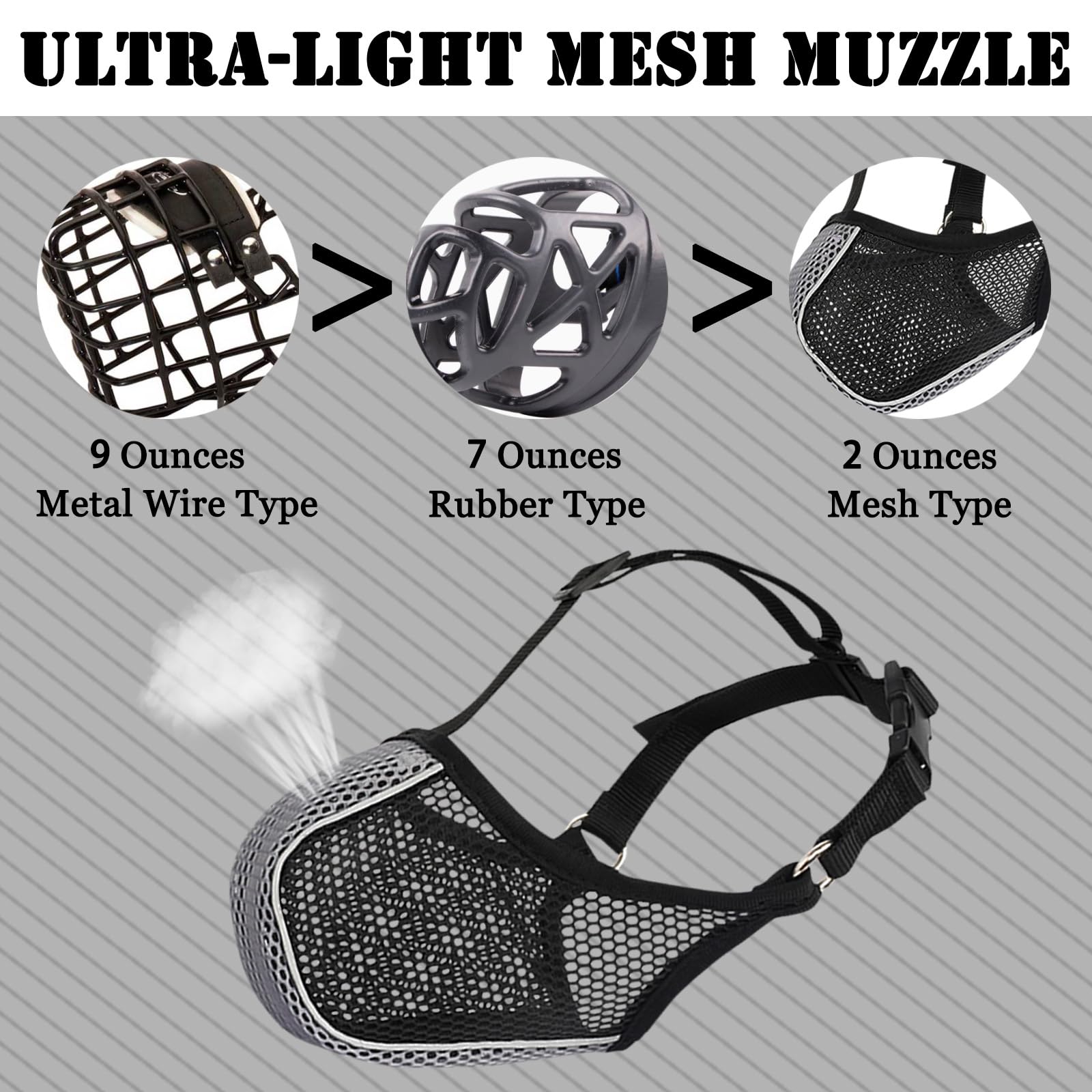 Mayerzon adjustable collar-compatible muzzle with secure snug fit