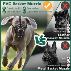 Mayerzon dog muzzle basket design shows breathability during panting
