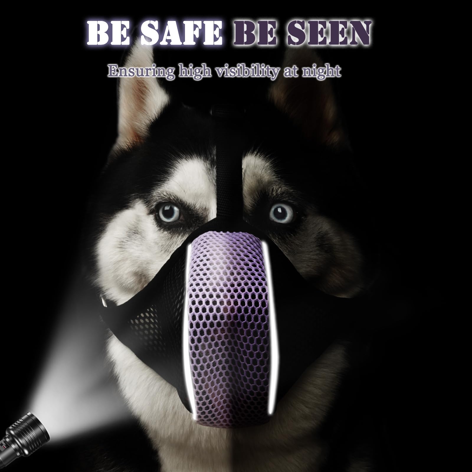 Mayerzon dog muzzle includes collar to help prevent accidental slipping.