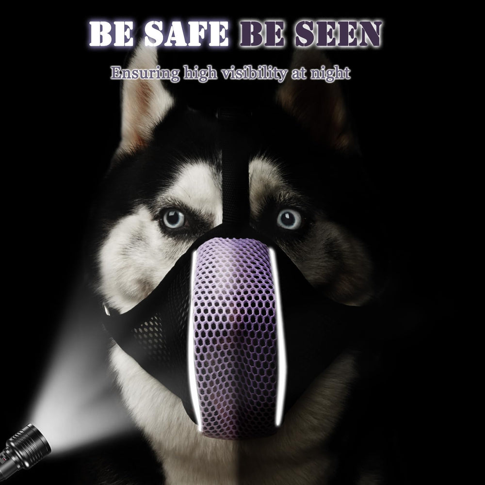 Mayerzon dog muzzle includes collar to help prevent accidental slipping.