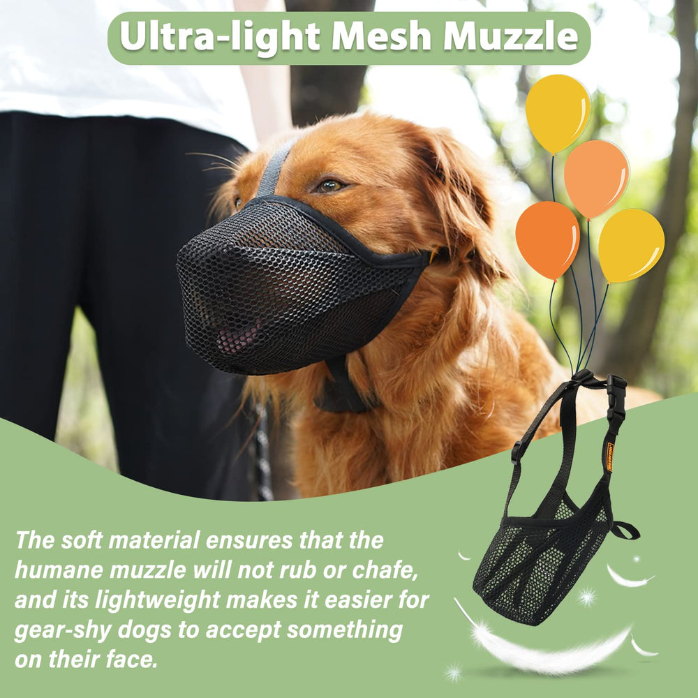 Mayerzon dog muzzle collar-loop and adjustable straps for secure fit.
