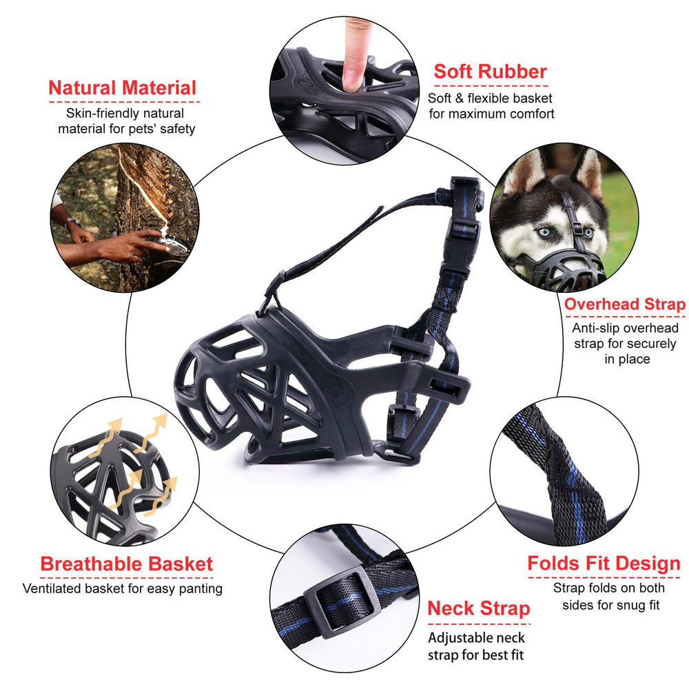 Mayerzon muzzle shown during grooming and vet visits for practical daily use.