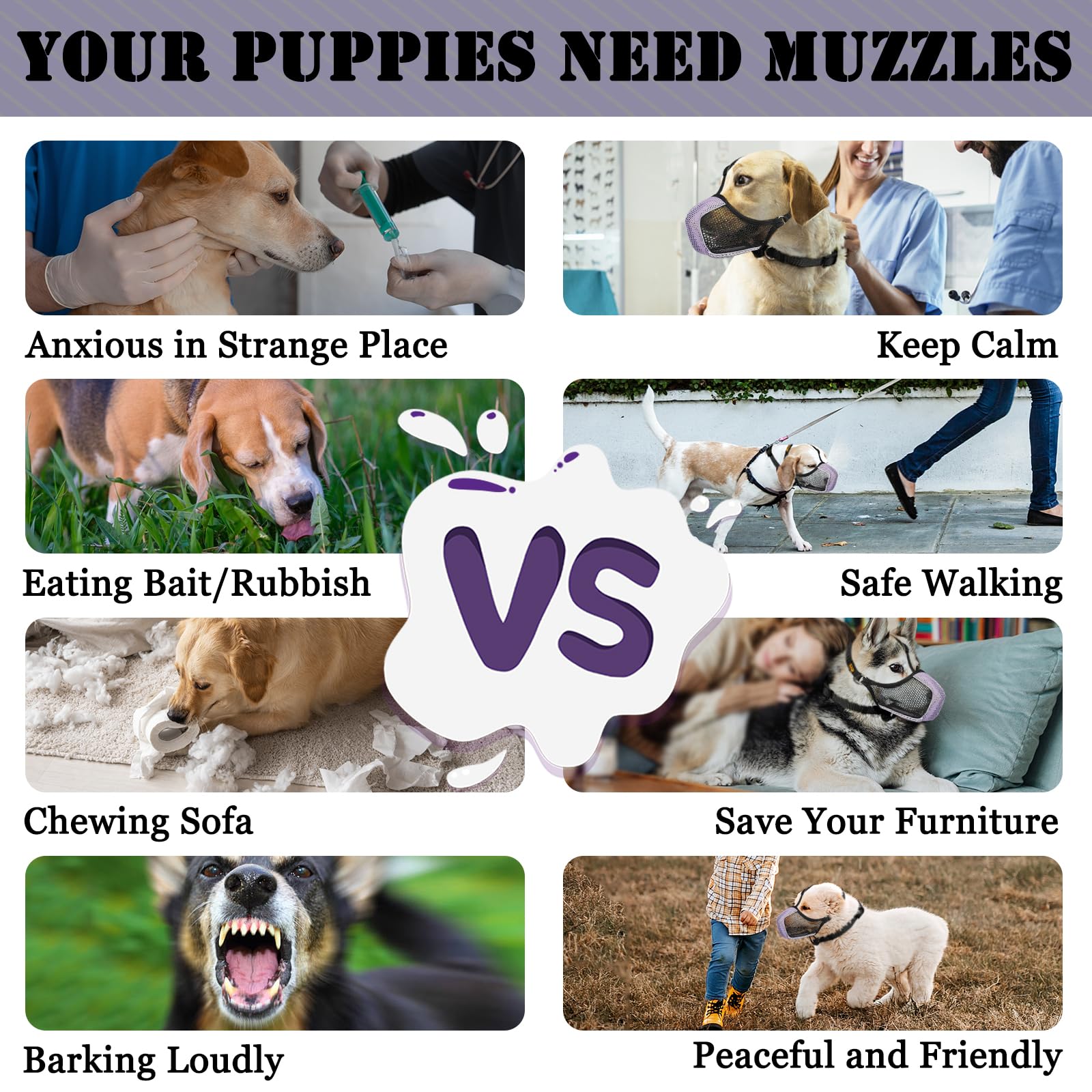 Mayerzon dog muzzle grooming trips reduce stress during vet visits.