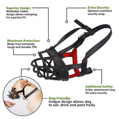 Mayerzon dog muzzle secure-strap highlights a safe fit design.