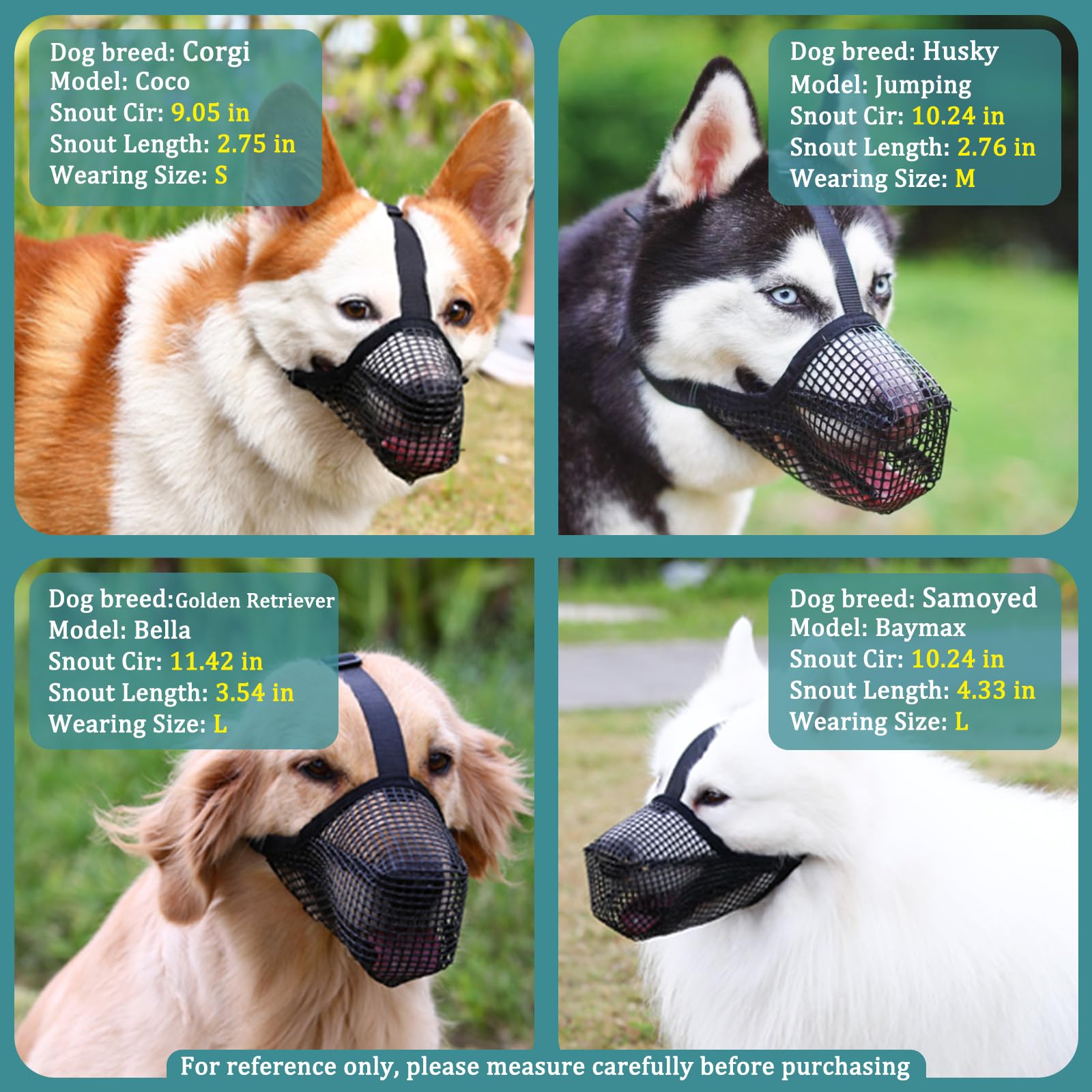 Mayerzon dog muzzle size-guide helps pick the right fit.