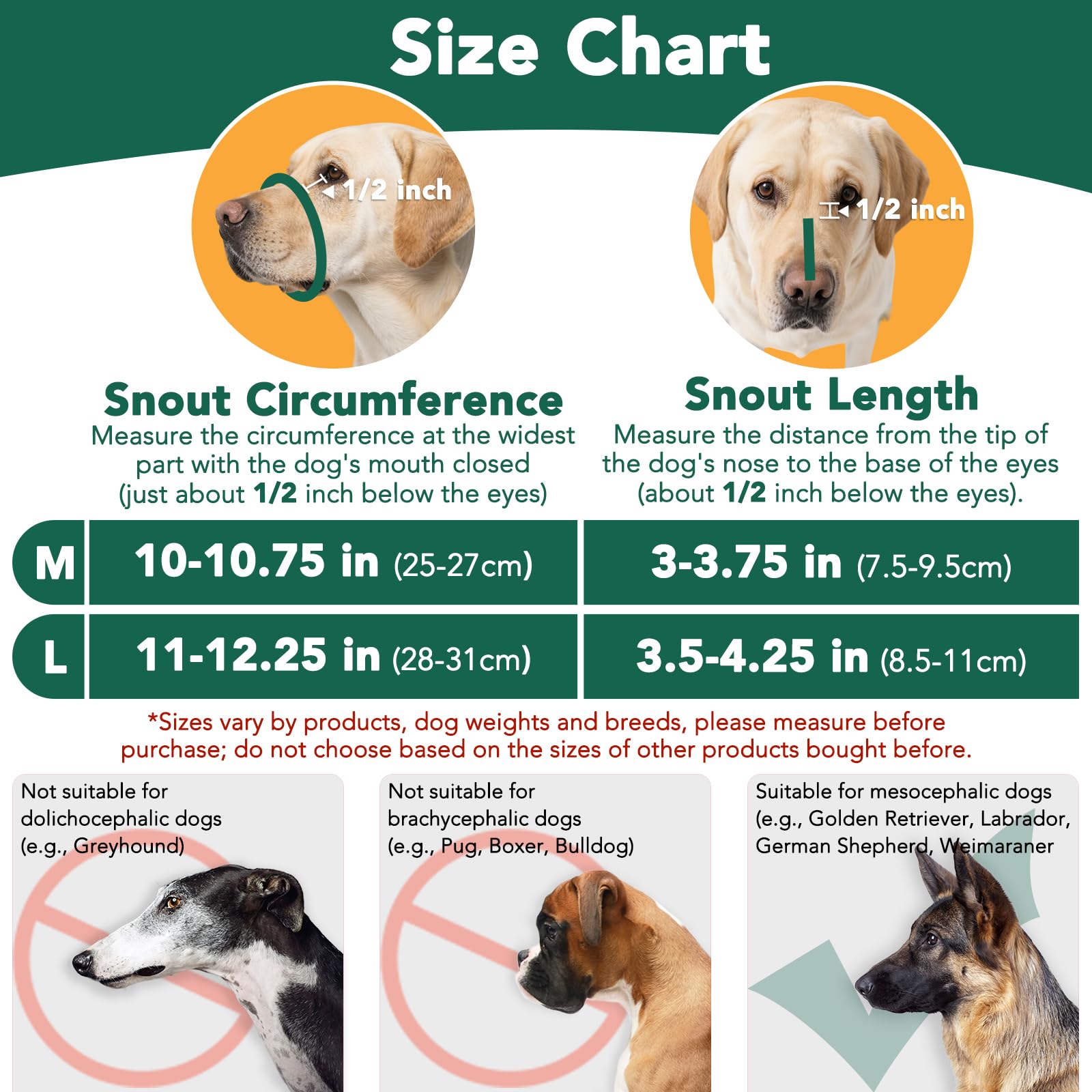 Mayerzon dog muzzle size L fit illustration demonstrates secure, adjustable support