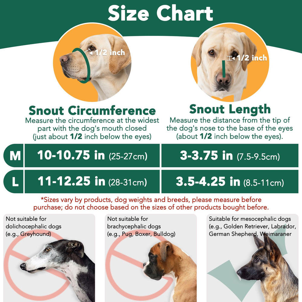 Mayerzon dog muzzle size L fit illustration demonstrates secure, adjustable support