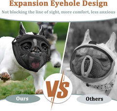 Mayerzon humane muzzle allows drinking and treats during outings.