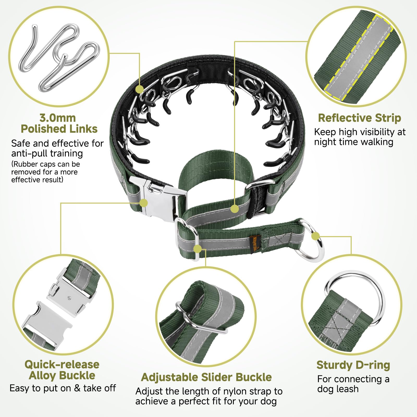 Mayerzon Martingale no pull collar neoprene padding closeup highlighting comfortable wear during long walks.