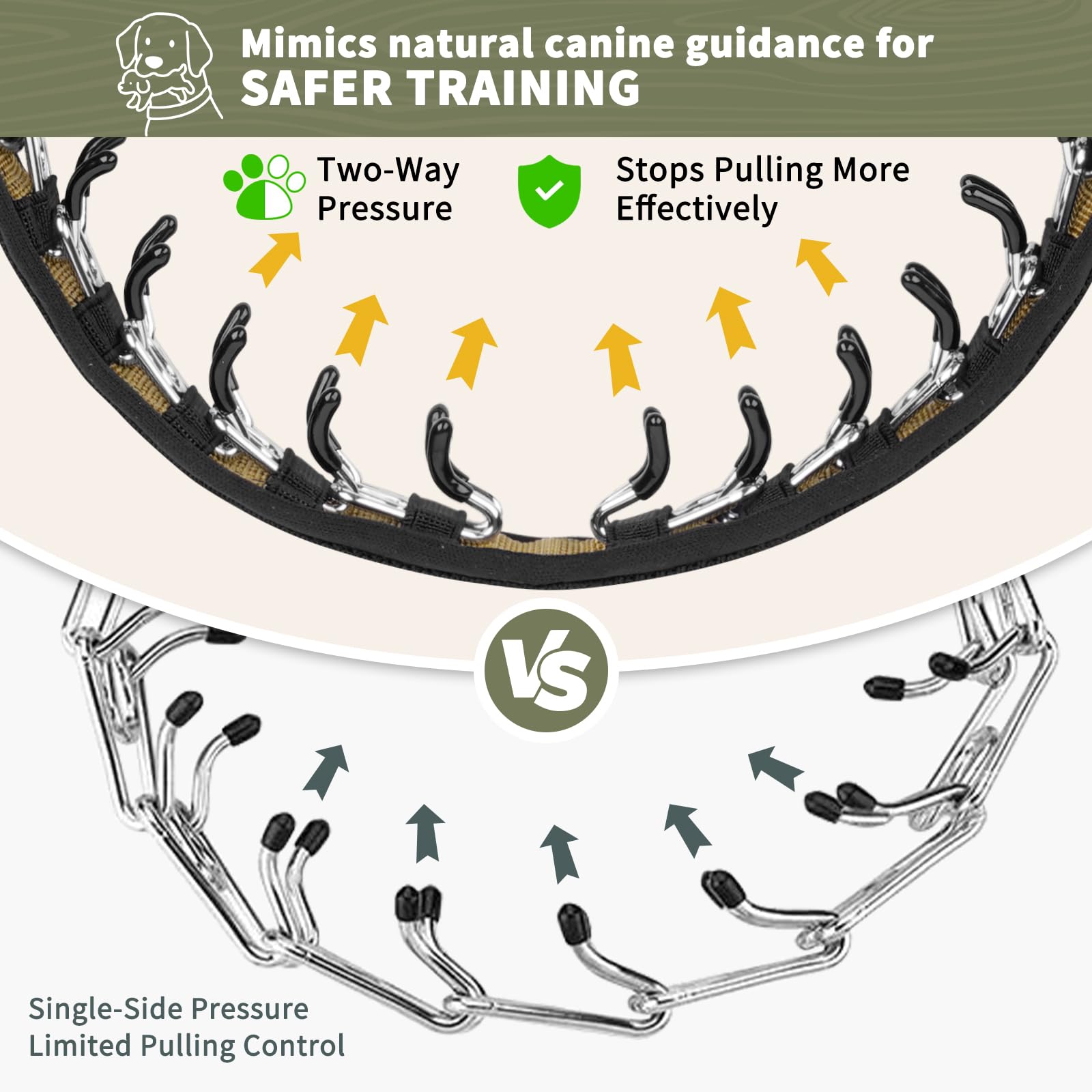 Mayerzon no-pull collar with reflective strap during dusk walk for safer, visible night-time outings.