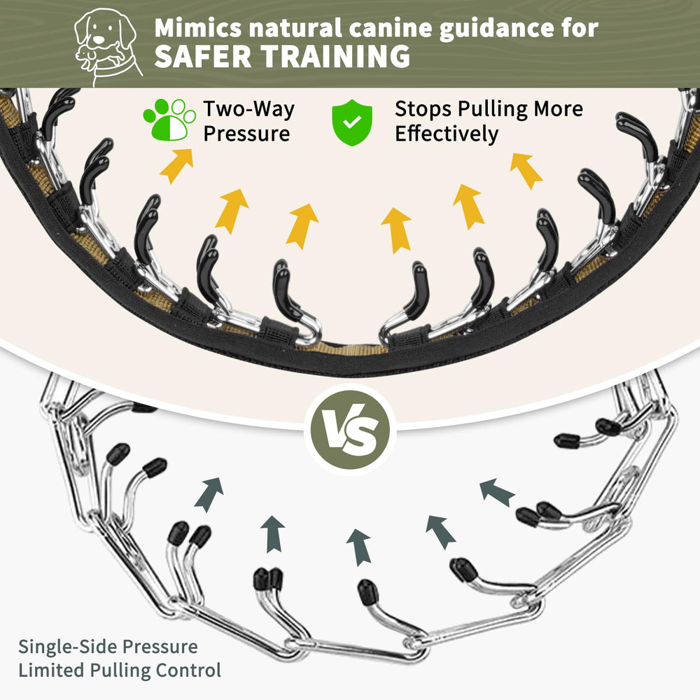 Mayerzon no-pull collar with reflective strap during dusk walk for safer, visible night-time outings.