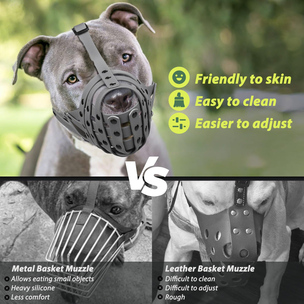 Mayerzon Pitbull Muzzle quiet-gray-fit demonstrates discreet appearance in public spaces.