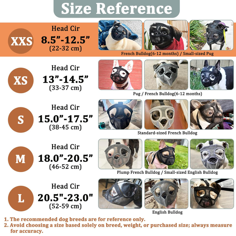 Mayerzon Short Snout Muzzle available in five sizes for brachycephalic breeds