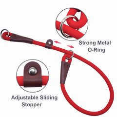 MayPaw nylon rope slip-collar closeup with durable leather connector.