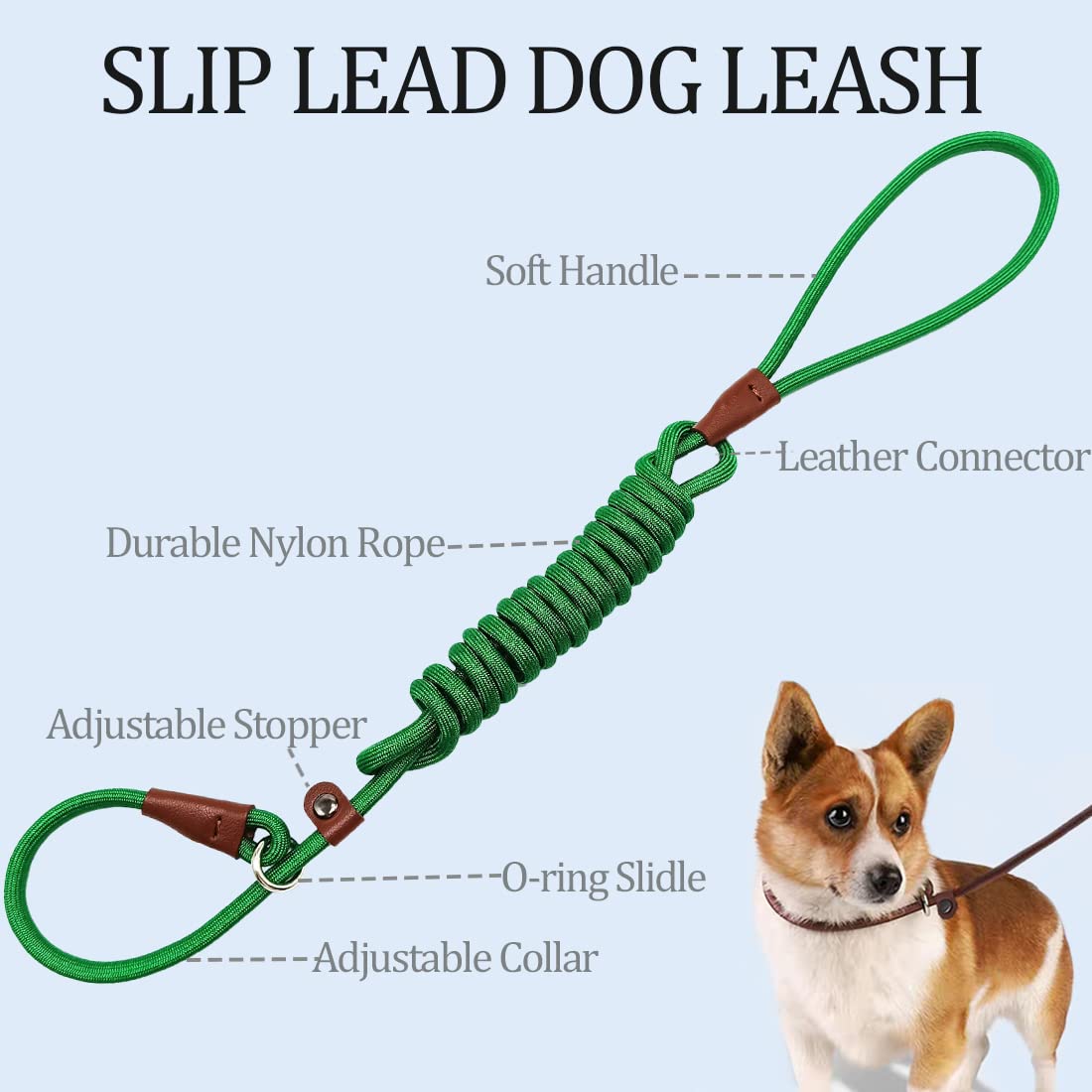MayPaw Slip Lead dark green rope close up shows durable one quarter inch rope