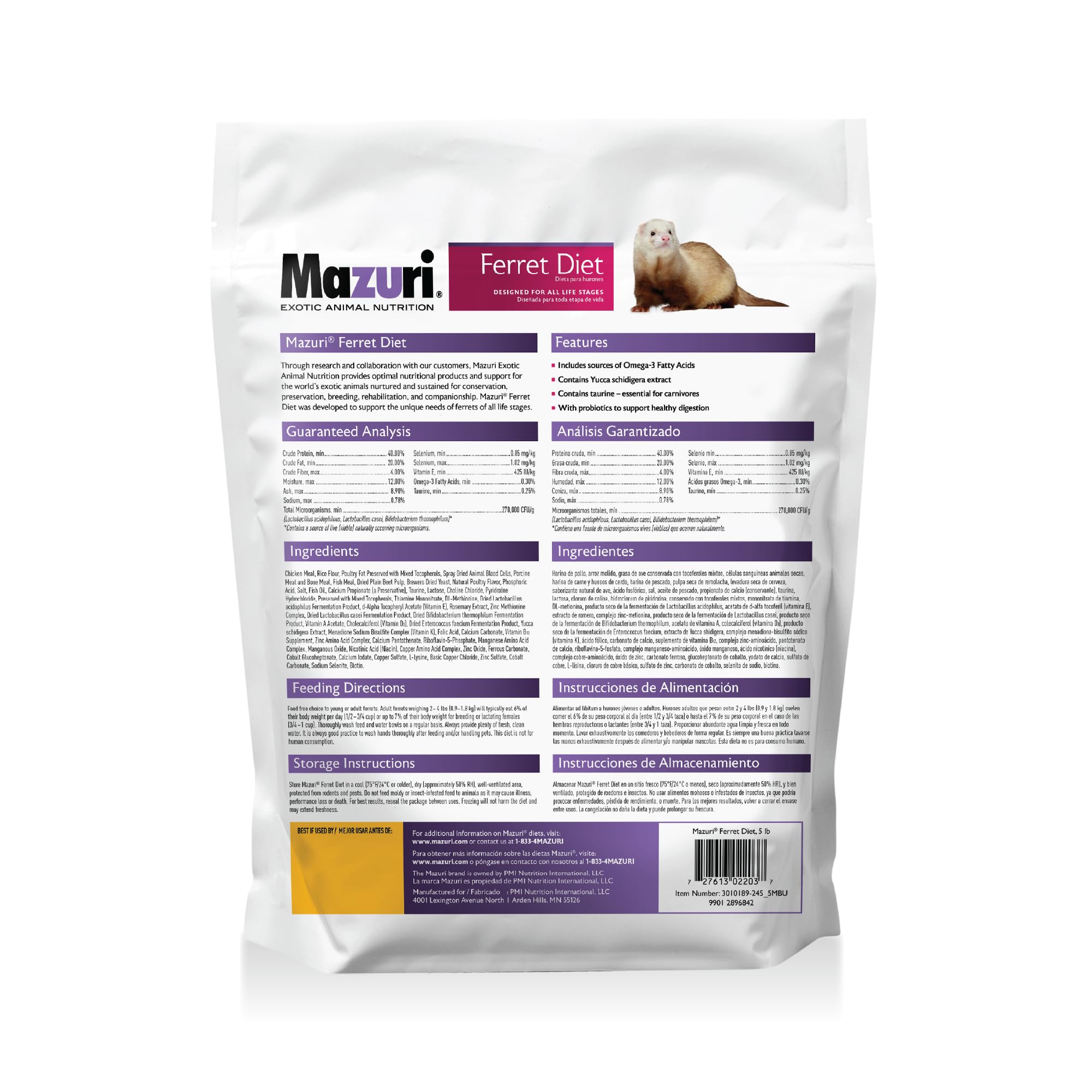 Mazuri Ferret Diet protein-variety kibble close-up showcases high-quality animal protein options.