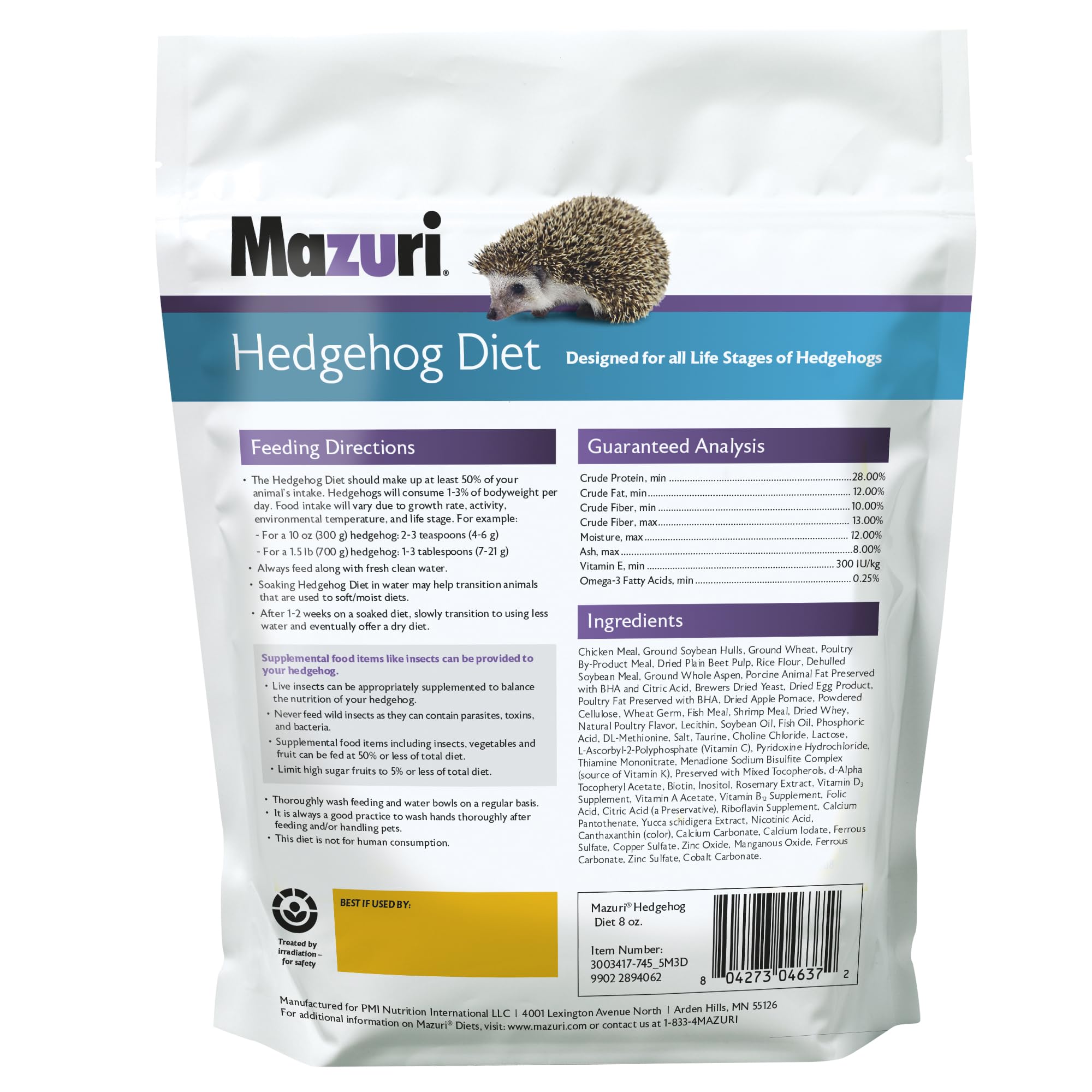 Mazuri hedgehog diet close-up of insectivorous ingredients for a balanced meal