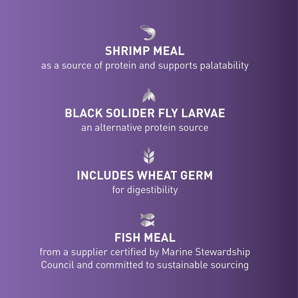 Mazuri Koi Premium Food Small bag label highlights vitamin C and sustainable sourcing.
