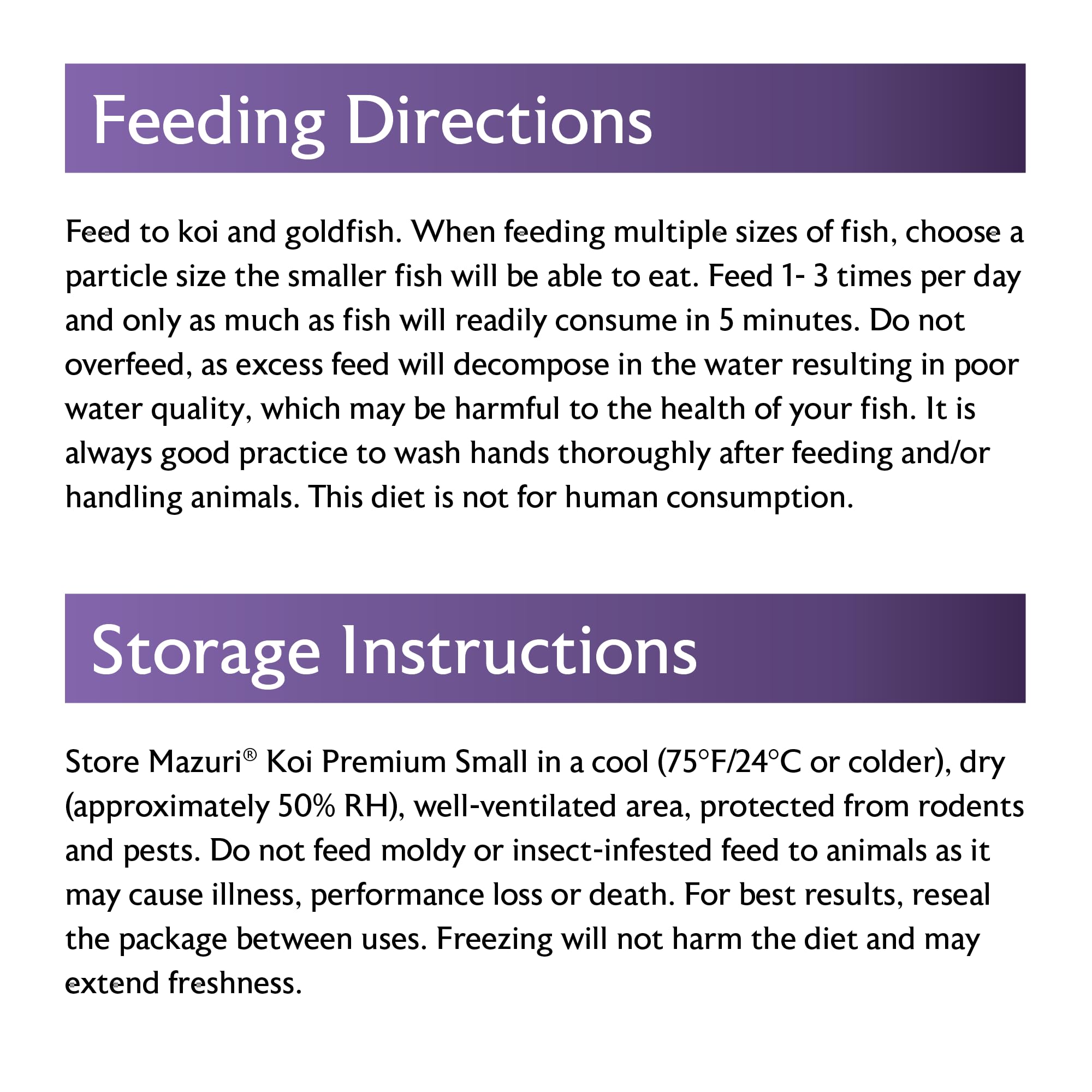 Mazuri Koi Premium Food Small feeding koi in pond demonstrates easy, surface feeding.