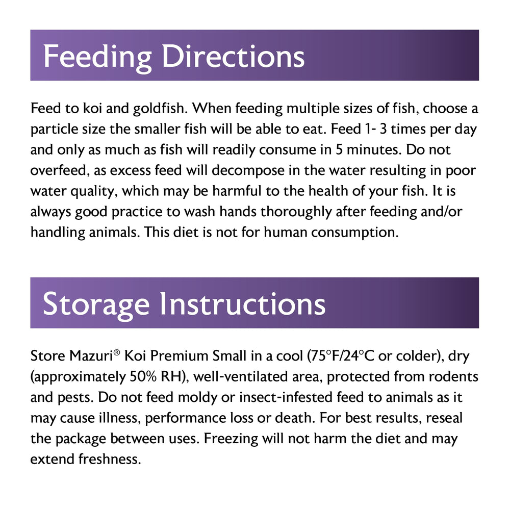 Mazuri Koi Premium Food Small feeding koi in pond demonstrates easy, surface feeding.