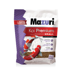 Mazuri Koi Premium Food Small packaging on a 3.5 lb bag, easy storage for regular feeding.