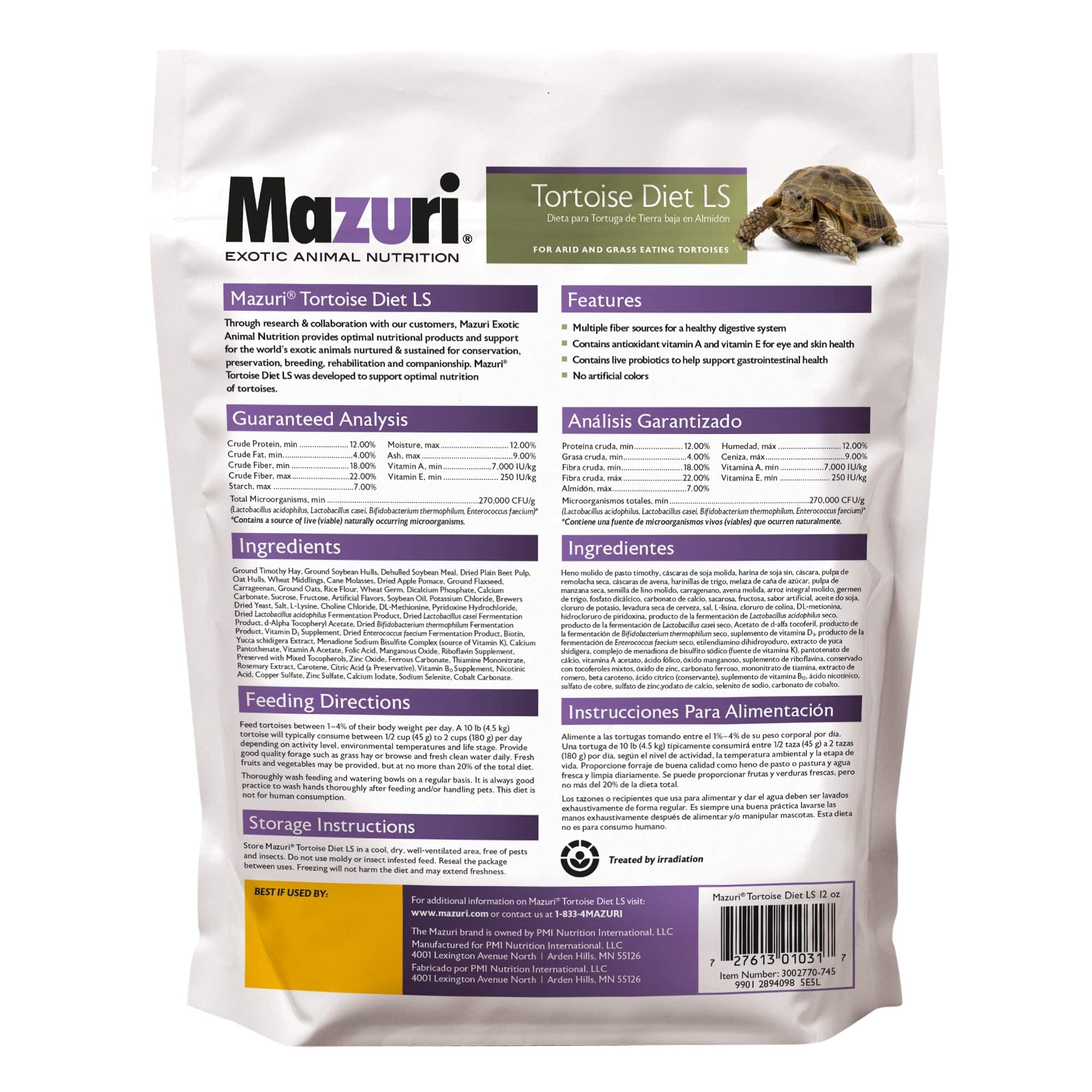 Mazuri Low Starch Tortoise Diet grass hay based formula supports digestion.