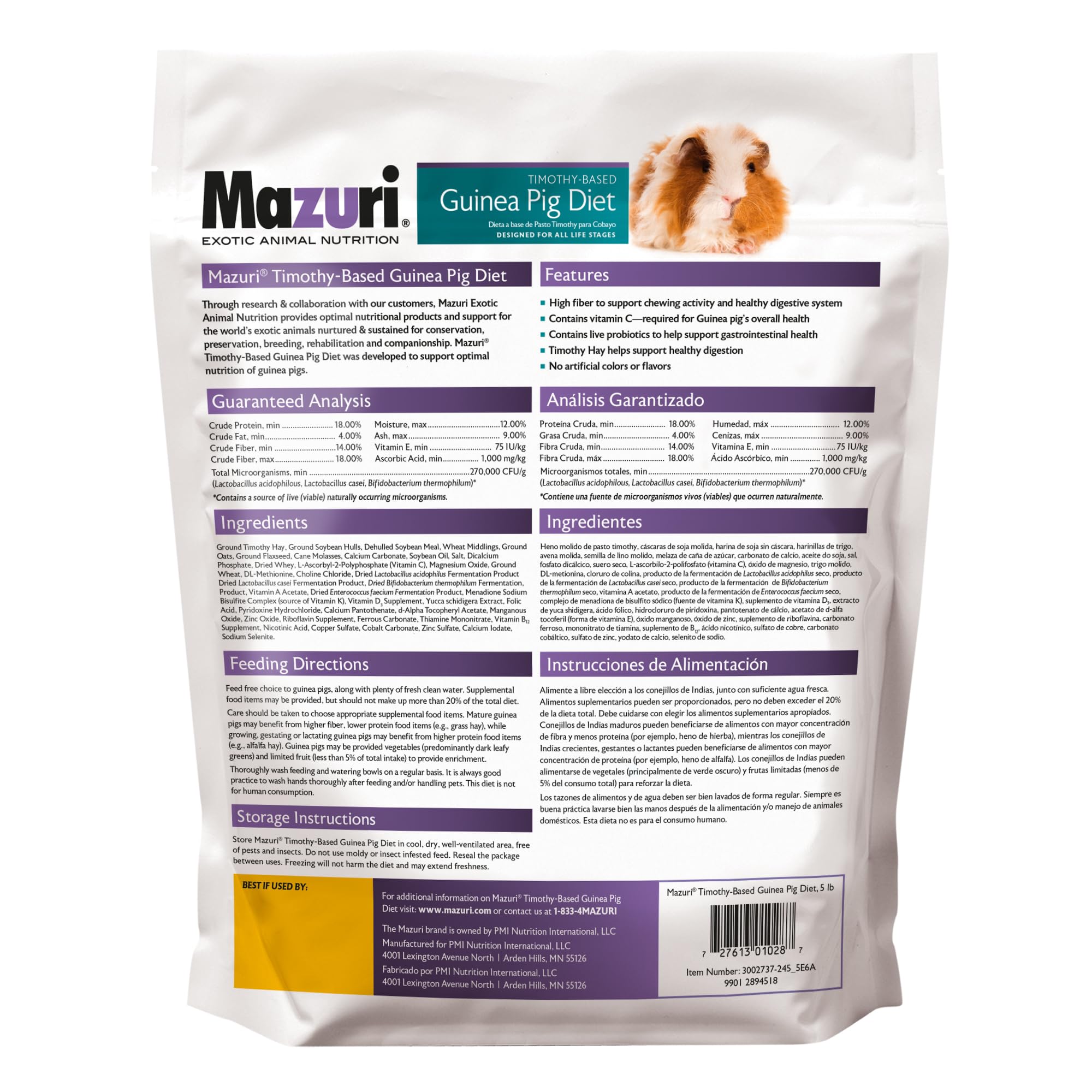 Mazuri Timothy-Based Guinea Pig Food pellets closeup reveals texture that supports chewing.