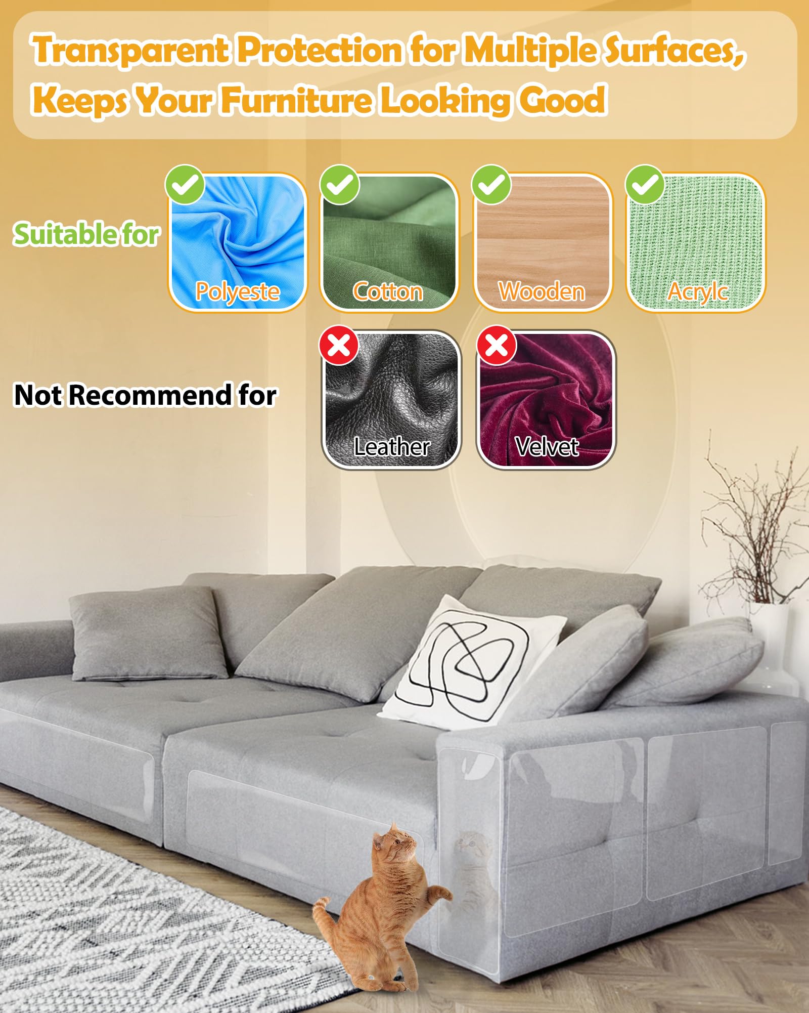 Mazzen Cat Scratch Couch Protector adhesive sheet grips fabric securely with clean removal.