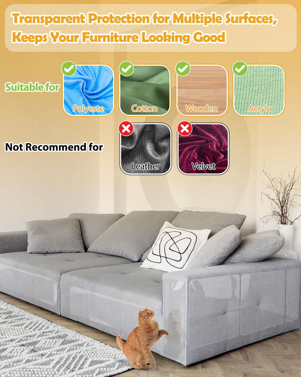Mazzen Cat Scratch Couch Protector adhesive sheet grips fabric securely with clean removal.