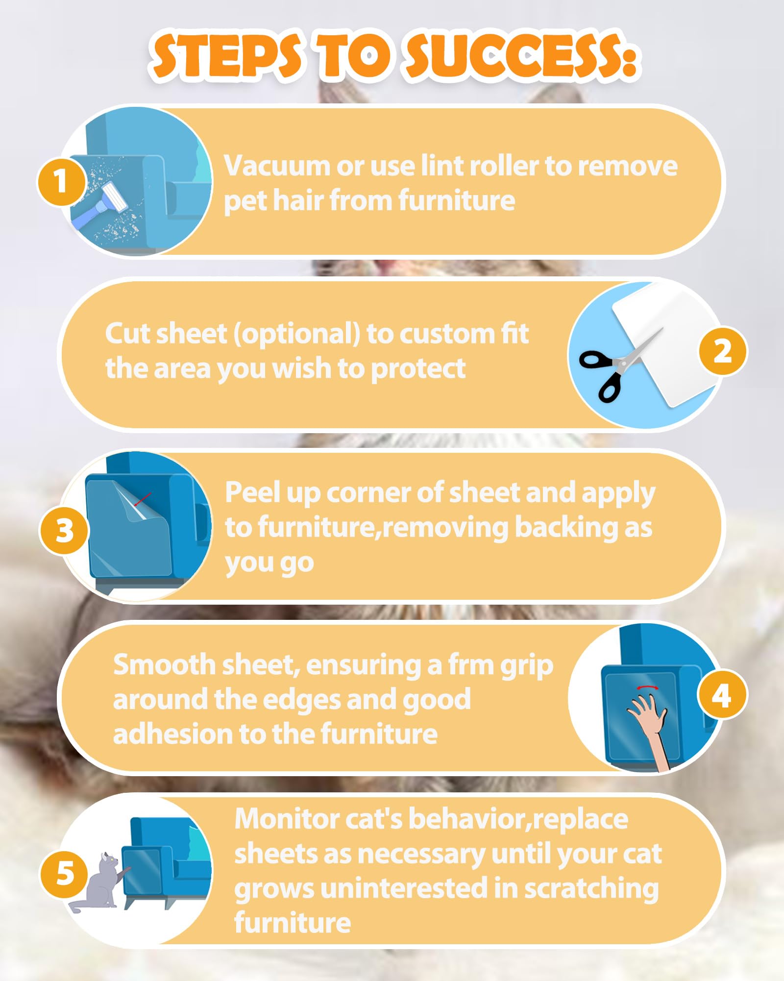 Mazzen Cat Scratch Couch Protector easily removes, leaving no residue.