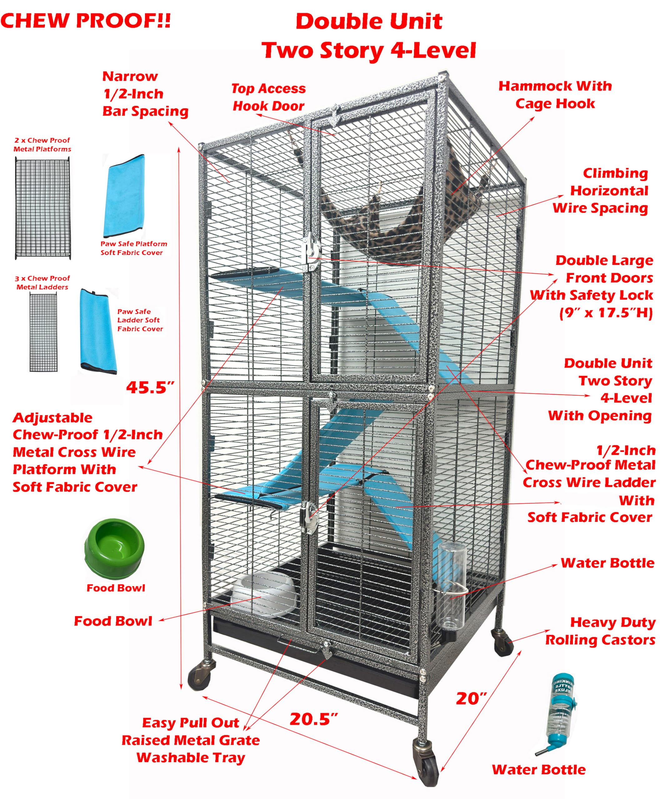 Mcage Deluxe 1/2-Inch Wire Spacing prevents escapes while housing small pets.