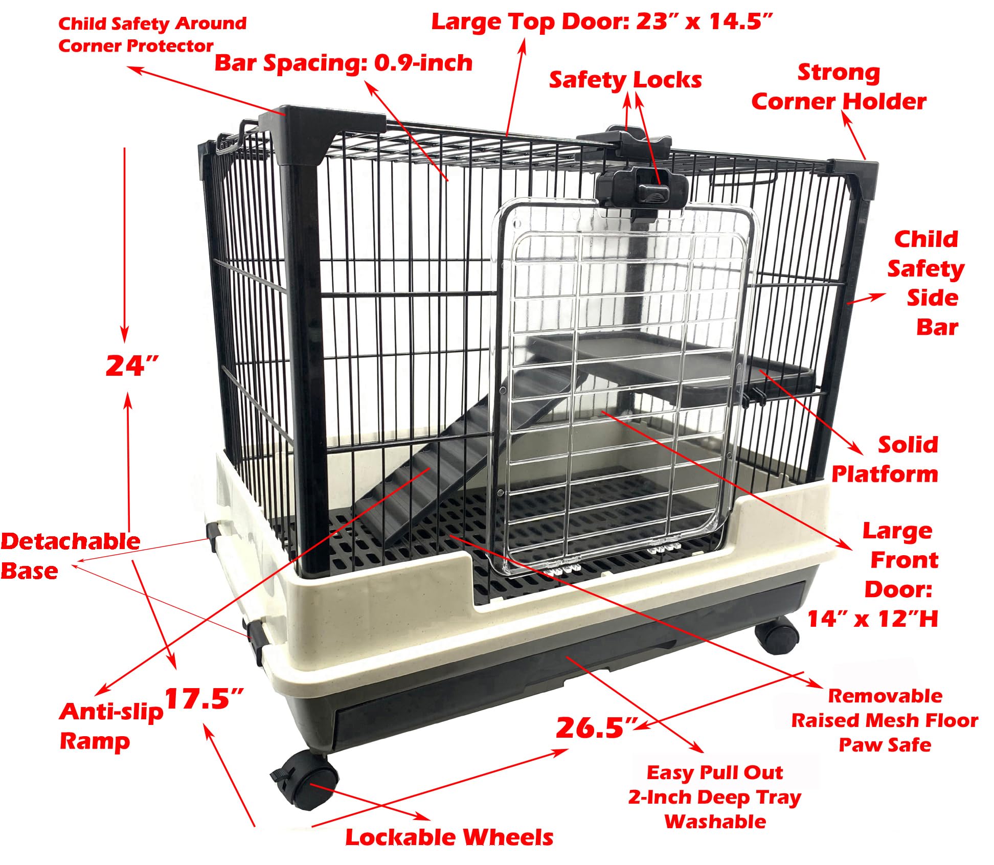 Mcage Deluxe Hutch interior two-levels reveals roomy space for active small pets.