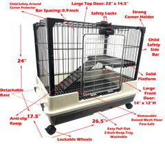 Mcage Deluxe Hutch interior two-levels reveals roomy space for active small pets.