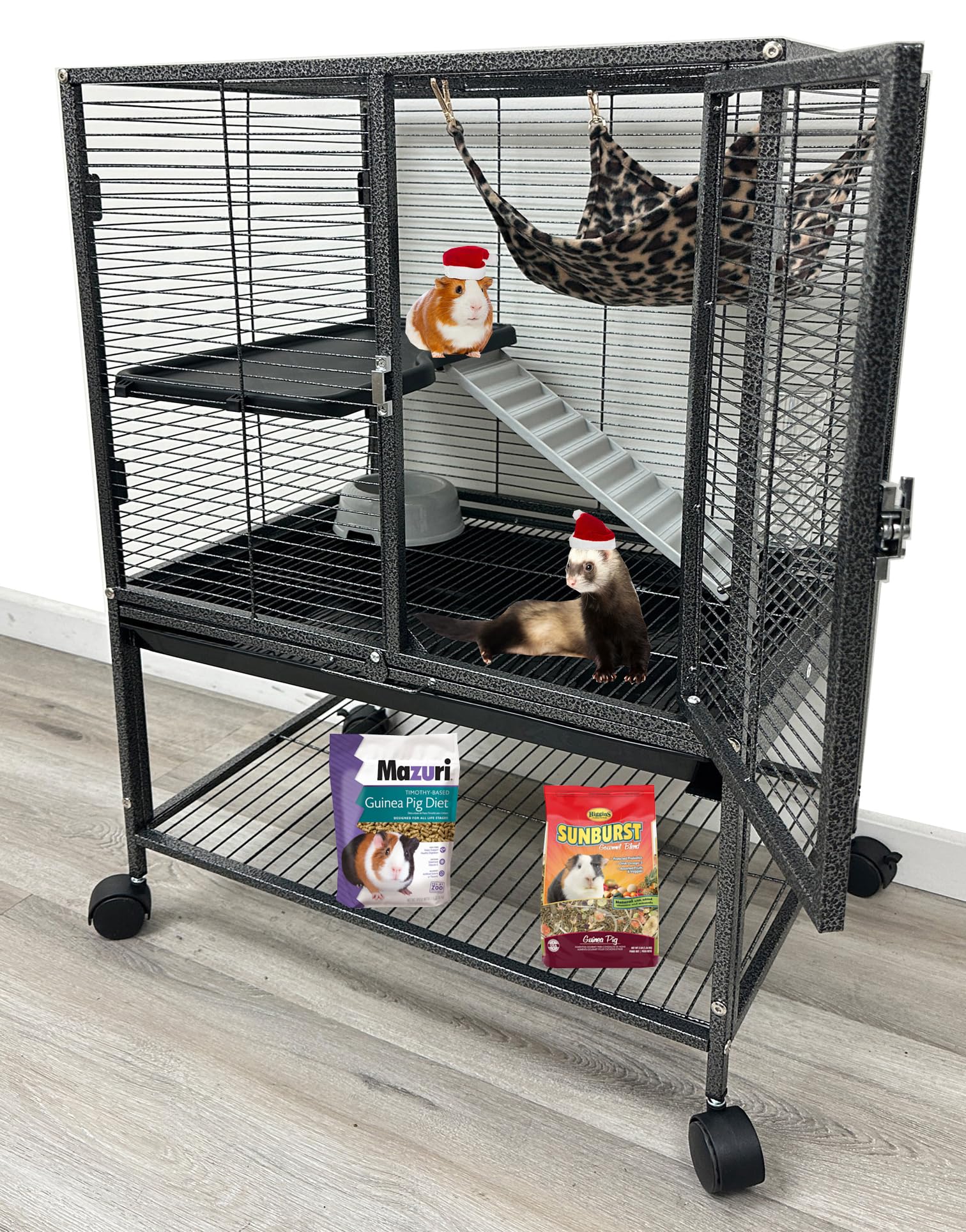 Mcage Deluxe Two Tiers Cage on rolling stand for easy relocation during cleaning