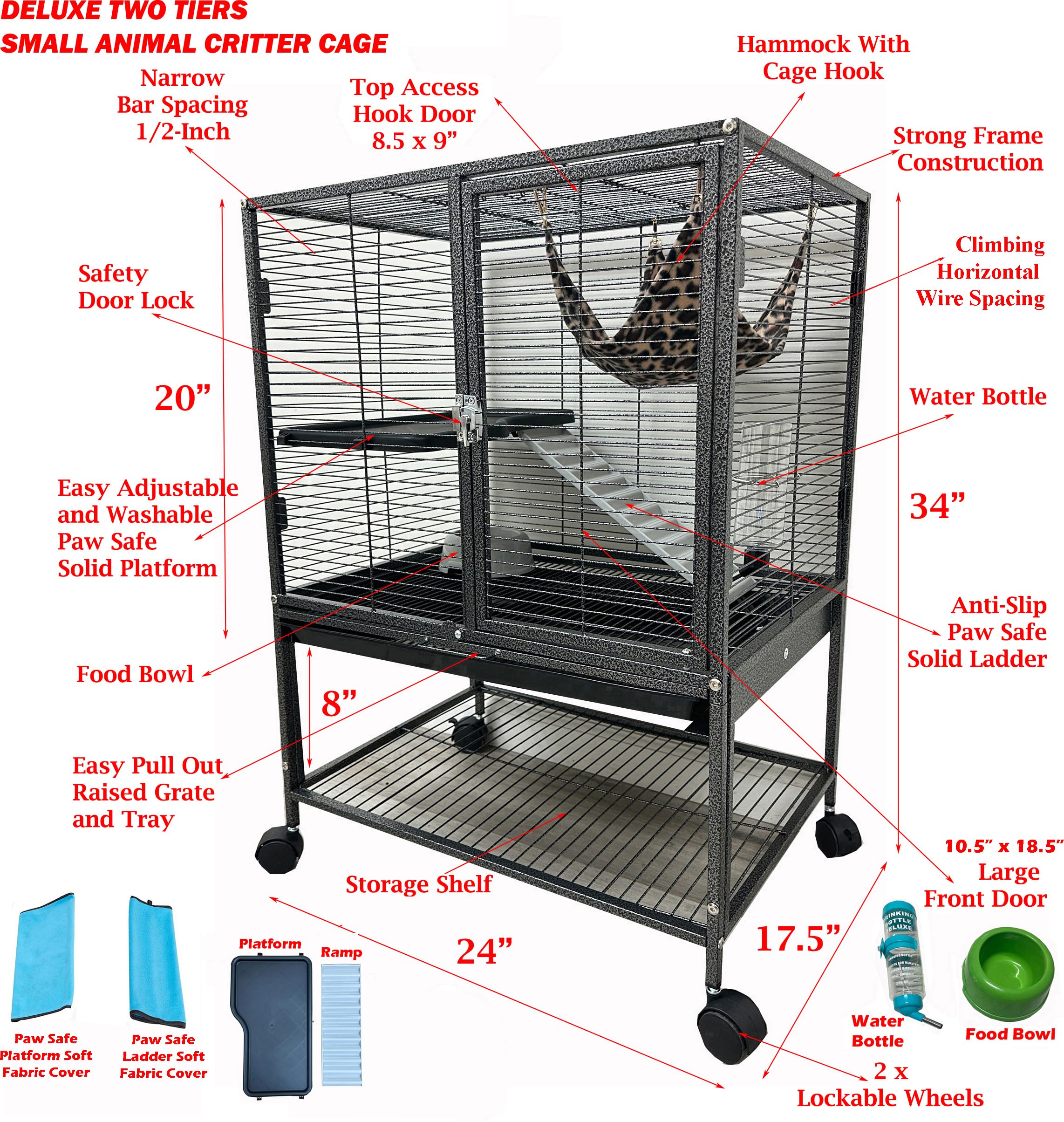 Mcage Deluxe Two Tiers Cage with tight 1/2 inch spacing prevents escapes