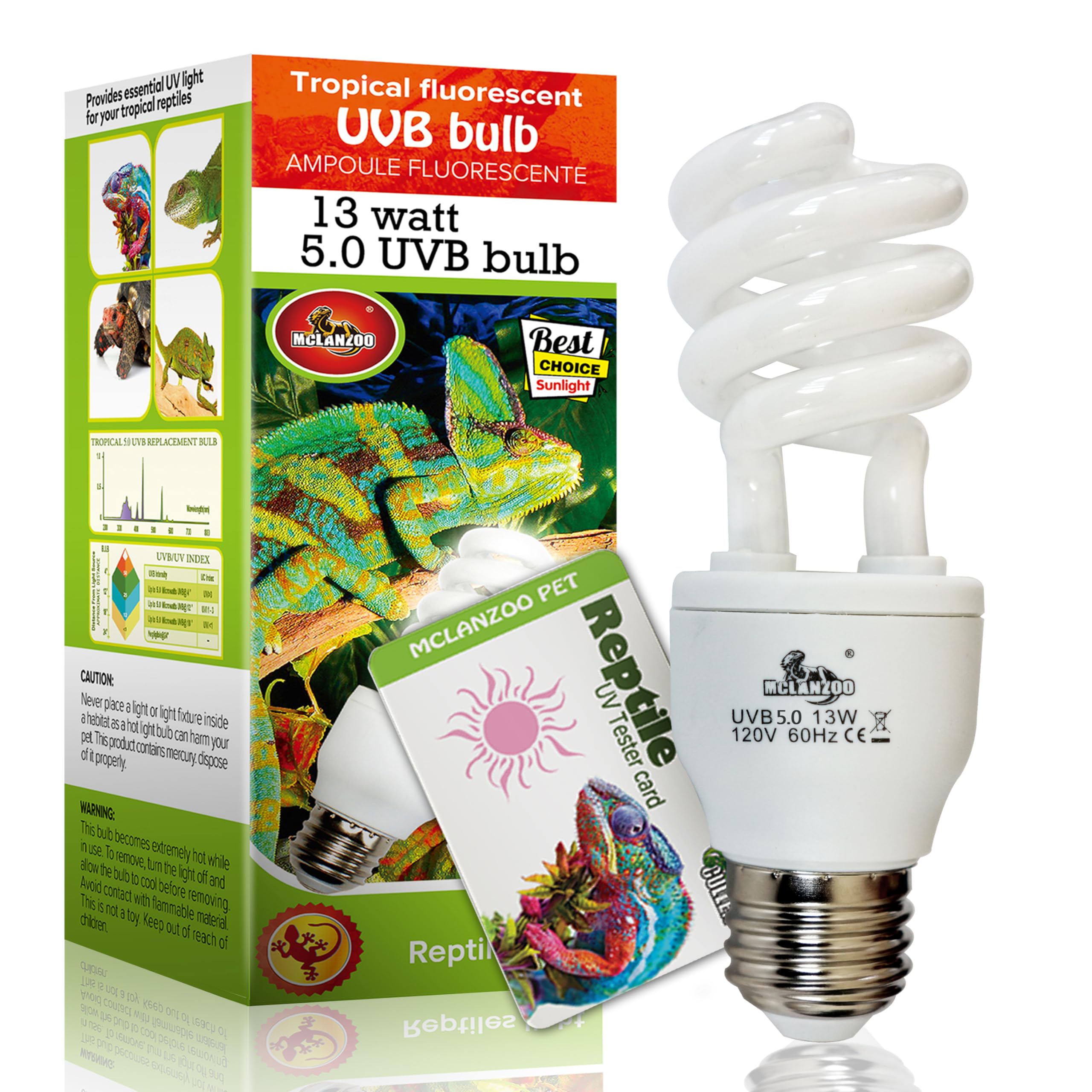 MCLANZOO rainforest-uvb-bulb-13w in terrarium simulates sunlight for healthy reptile activity.