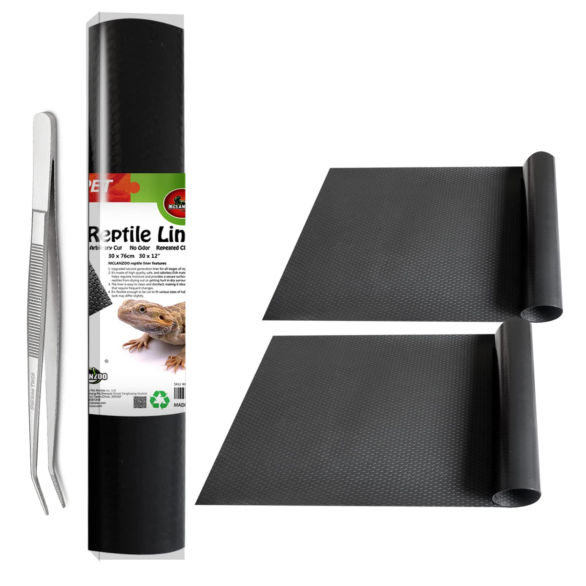 MCLANZOO reptile substrate mat front view with two-piece setup showing anti-slip surface for safety.