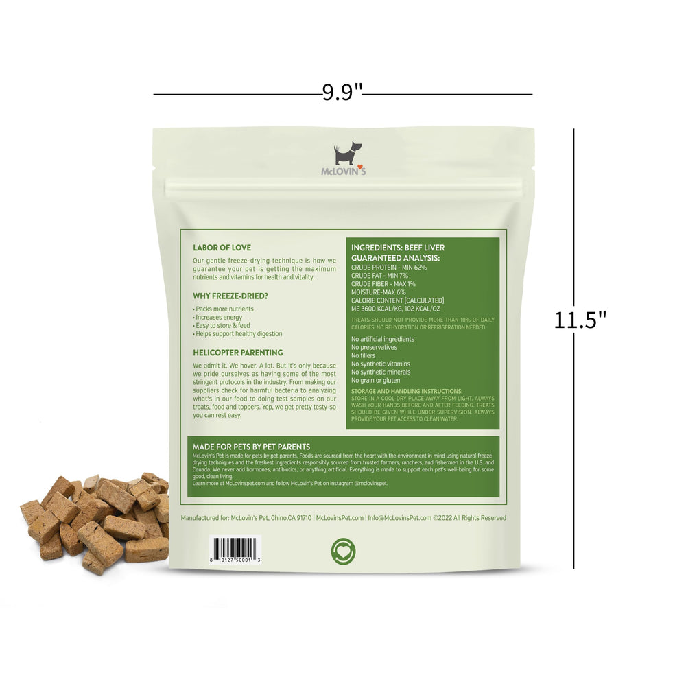 Close-up of McLovin's beef liver treats highlighting crisp texture for rewards