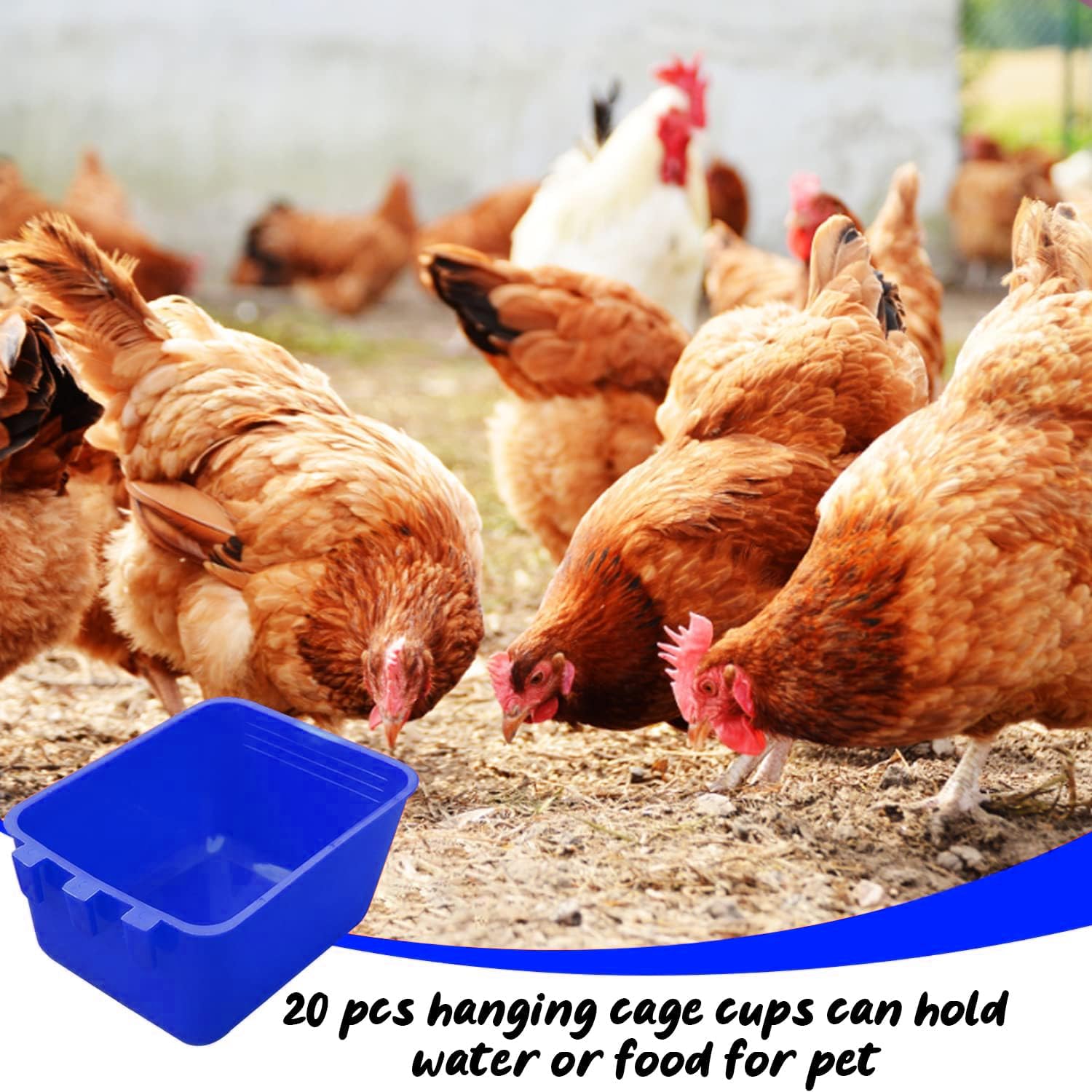 MdakeGo blue cage cups for poultry and small pets, durable plastic.