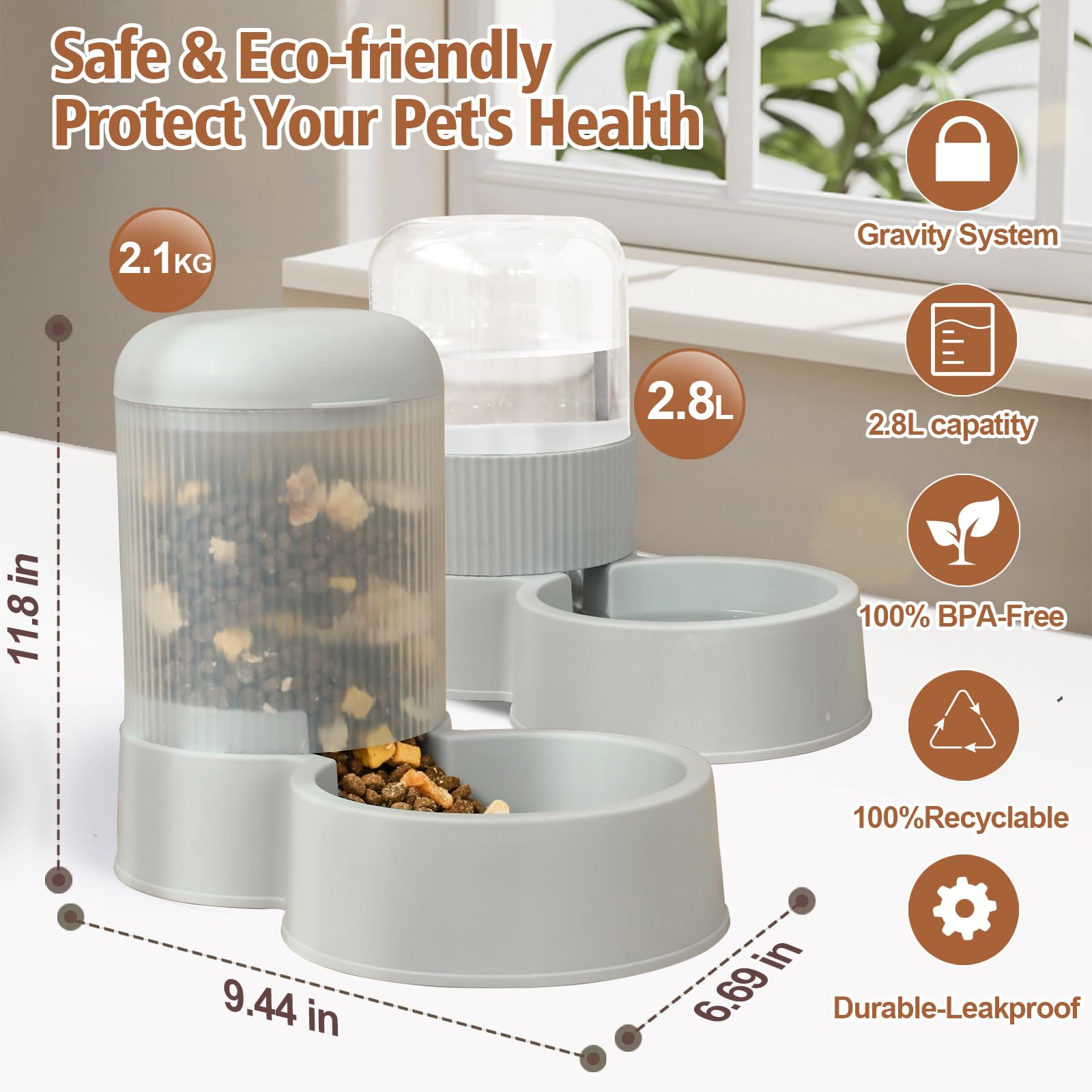 MDEHOPET gravity cat feeder BPA-free materials ensuring safe, eco-friendly pet feeding