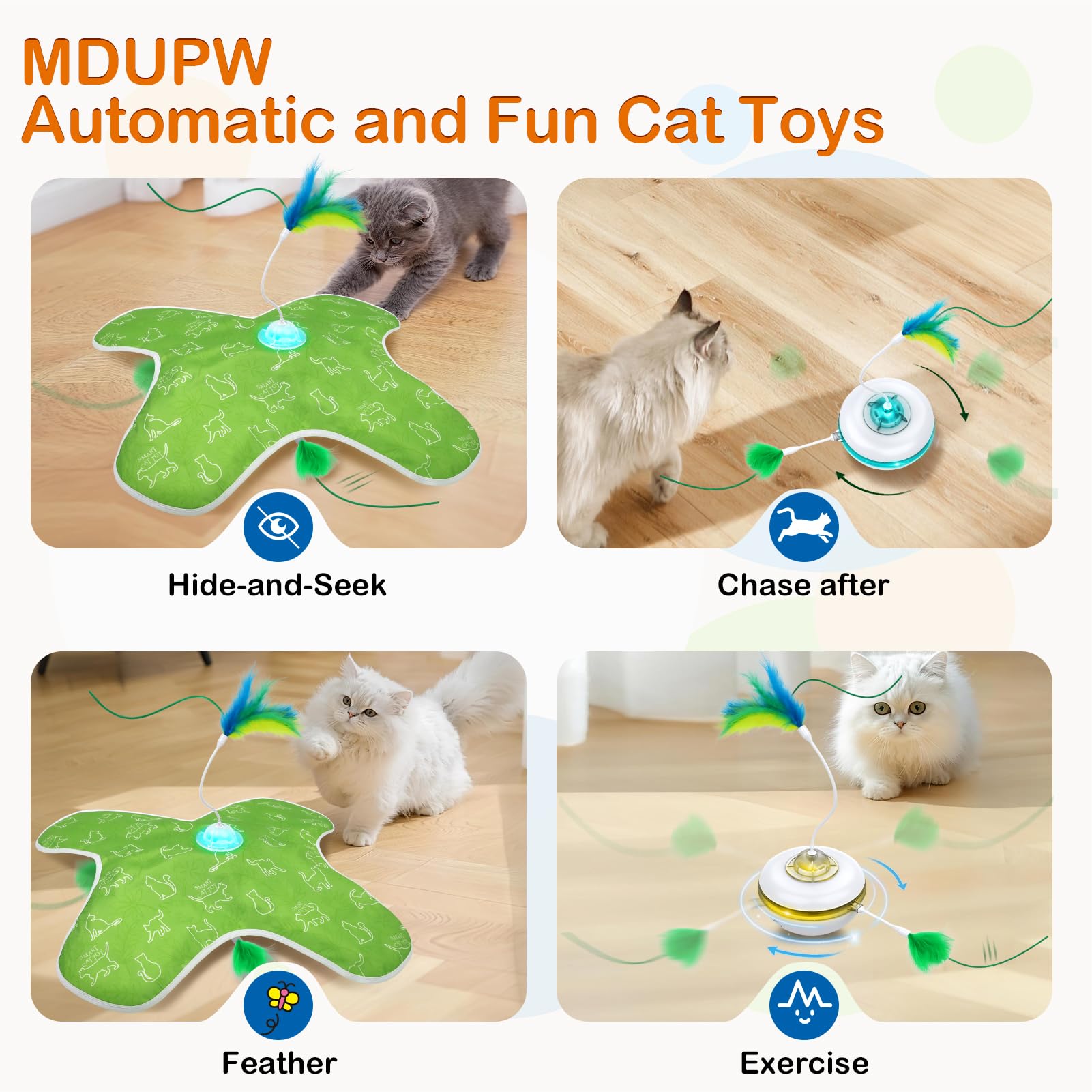 Mdupw three-speed modes cat toy offers varied play for mood and energy
