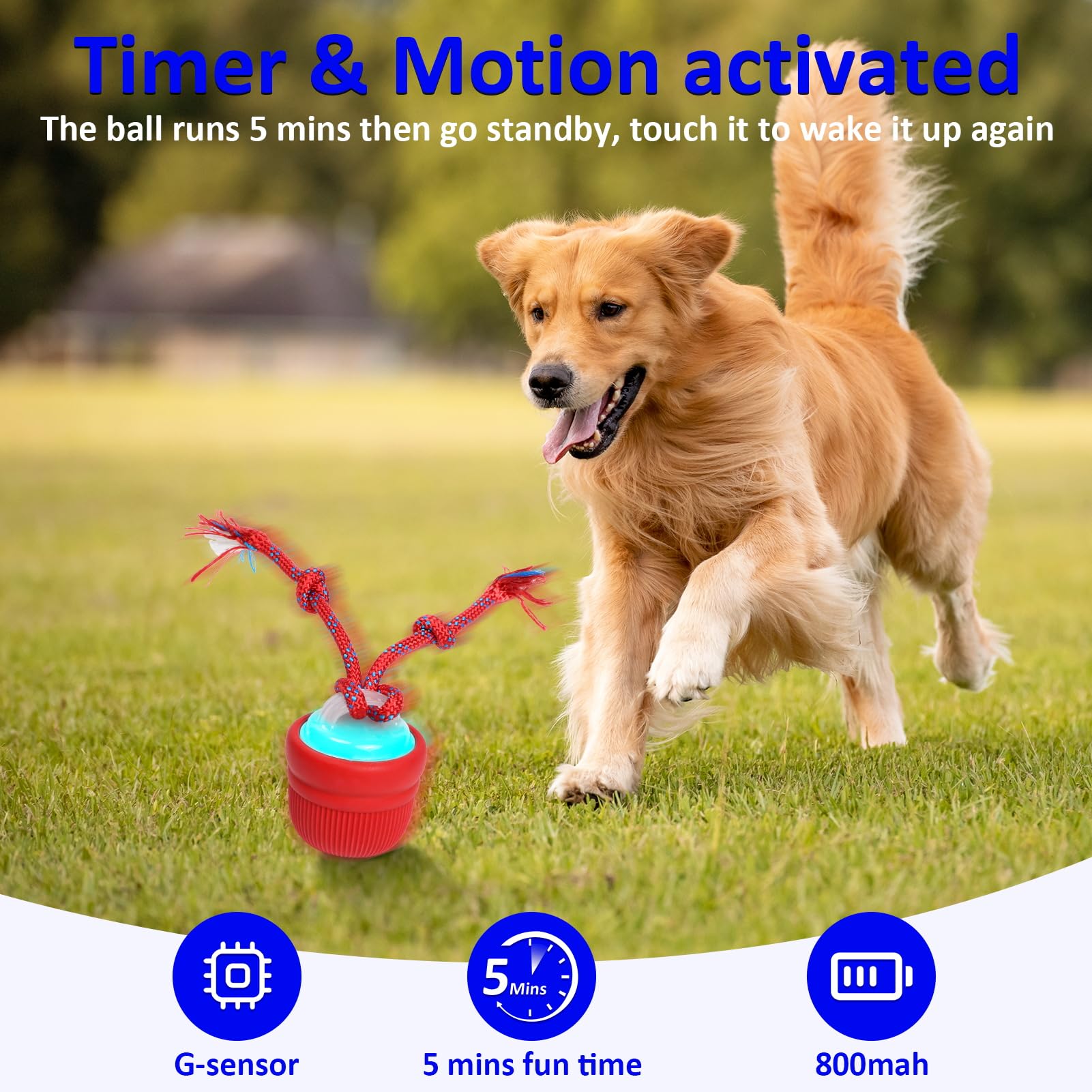 Mdupw interactive dog ball rope-chase action mimics prey in light games