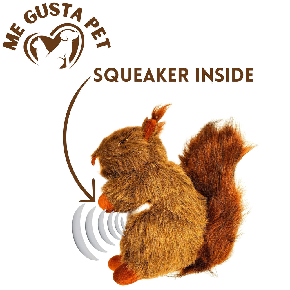ME GUSTA SHOP Squirrel Dog Toy plush fur closeup shows soft, inviting texture.