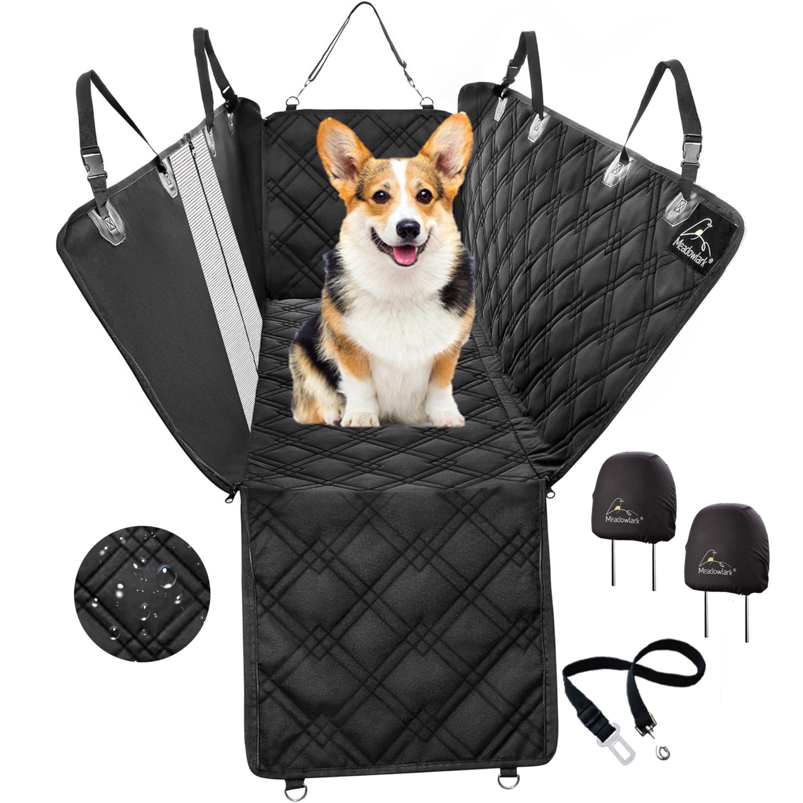 Meadowlark dog car seat cover mesh window shows airflow and pet visibility