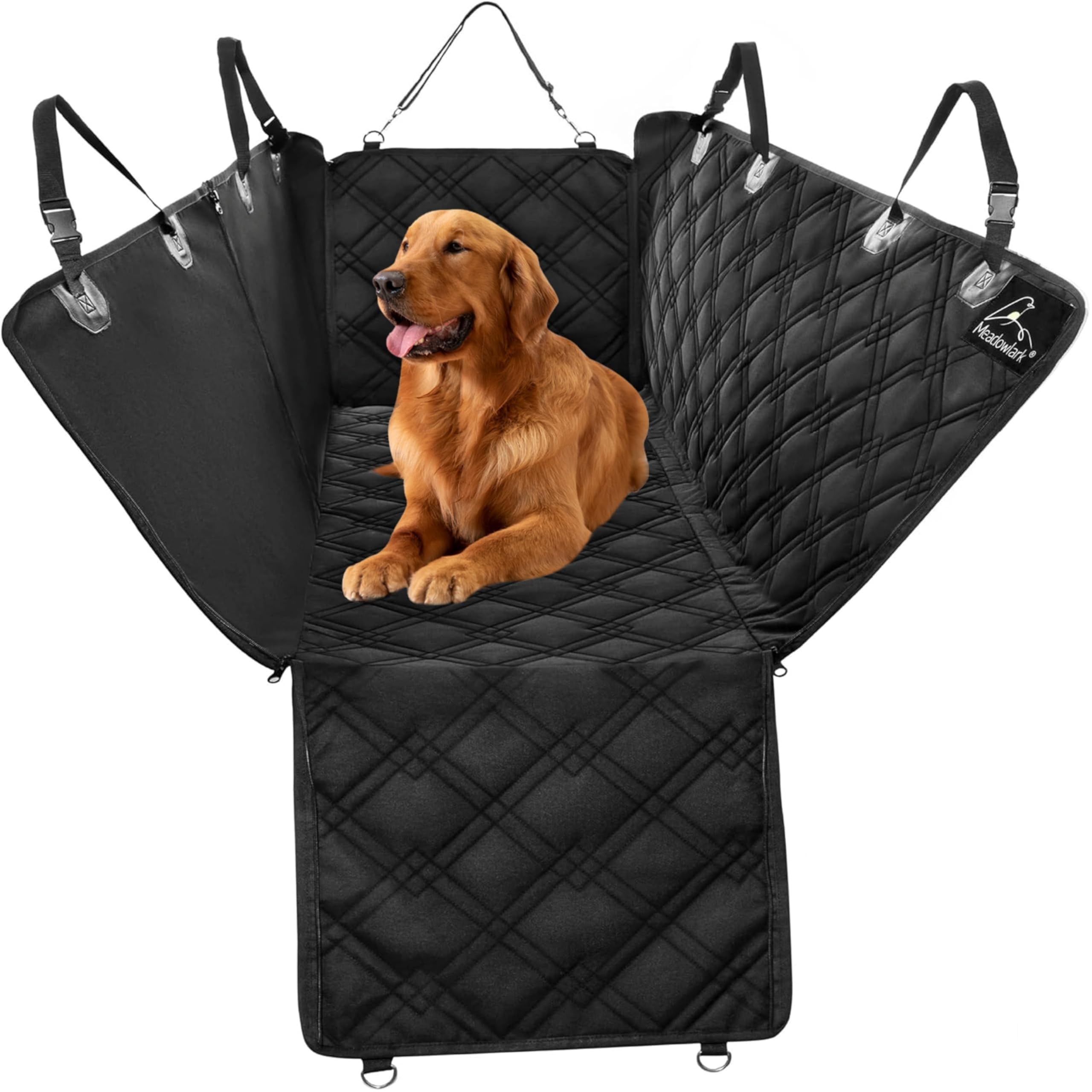 Meadowlark Dog Seat Cover backseat coverage protects upholstery from dirt and hair.